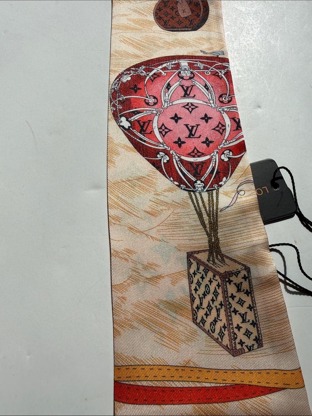 Pink and Brown Hot Air Balloon Silk Scarf Accent - Picture 4 of 12
